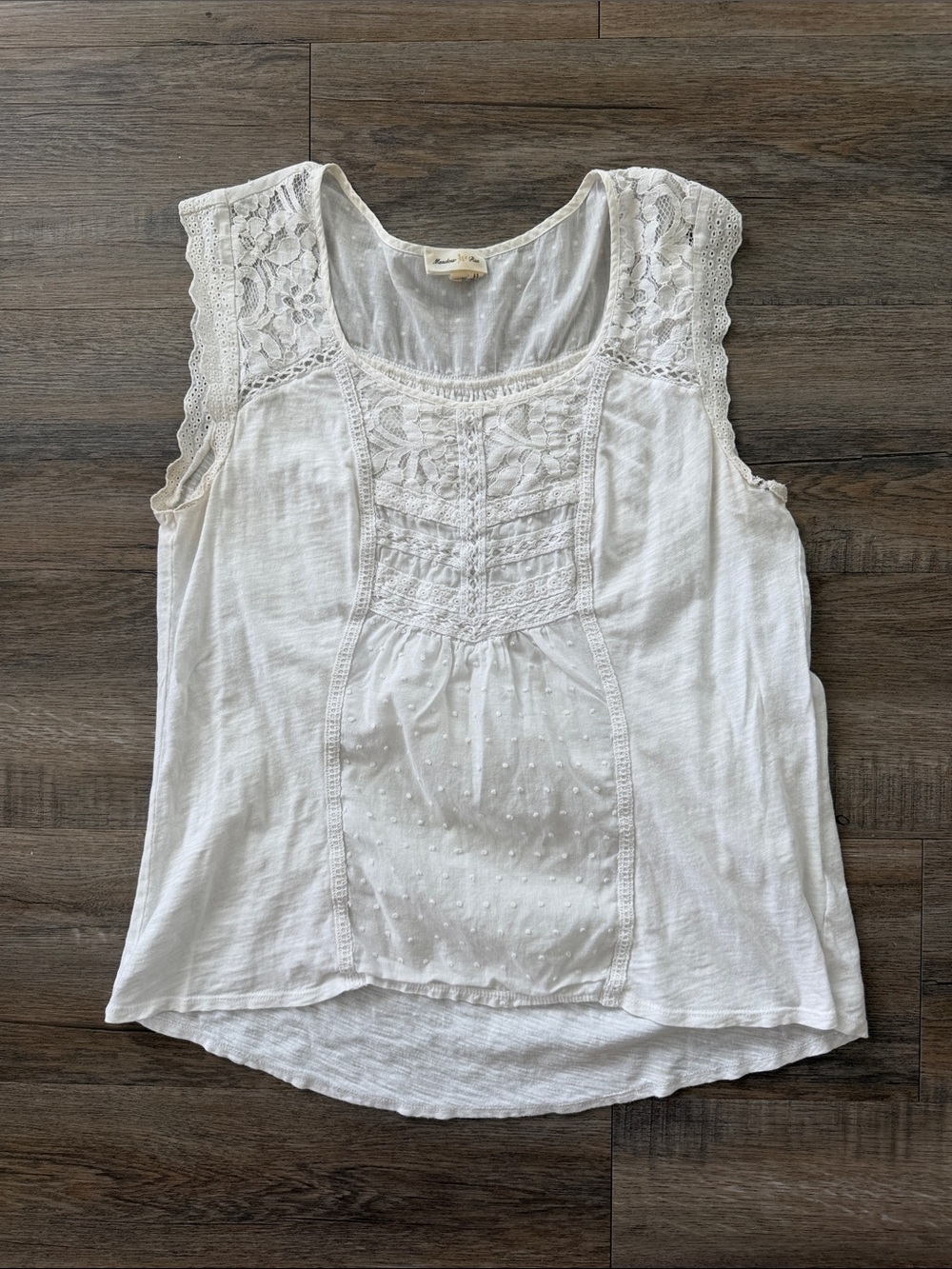 Anthropologie Cream Lace-Trim Sleeveless Camisole